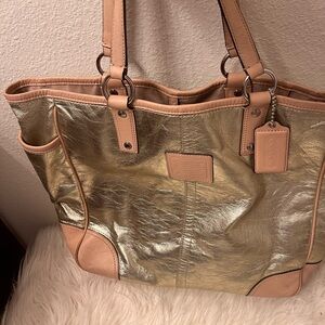 Gold and Tan leather Tote Bag